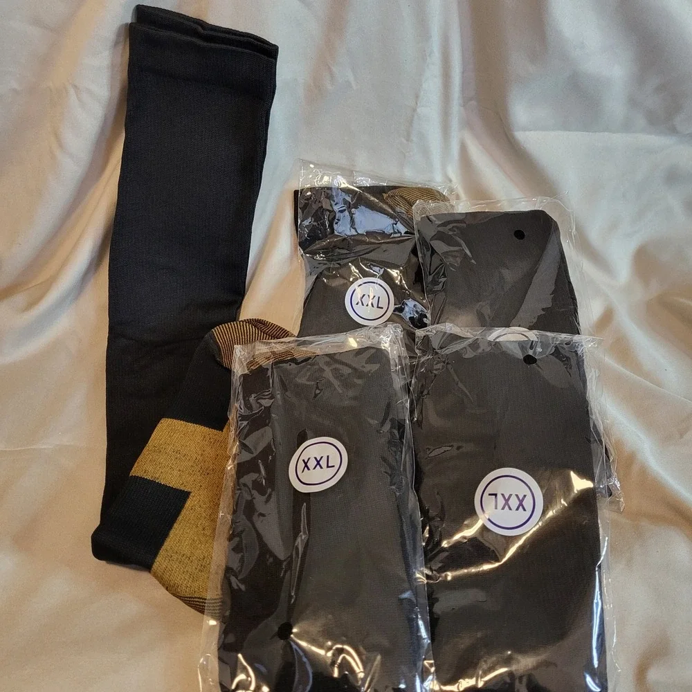 Lot 5 Pairs XXL Compression Socks Black Gold Over Calf‎ Athletic New